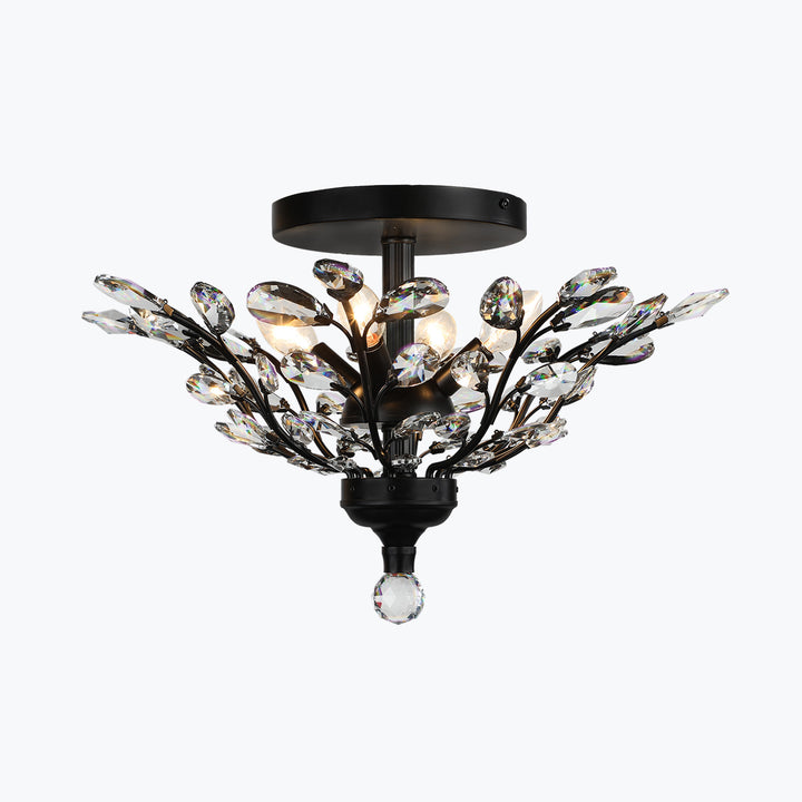 Branch of Light Matte Black 21in Flush Ceiling Mount Chandelier Clear Crystals MX42054/4/MB/CL