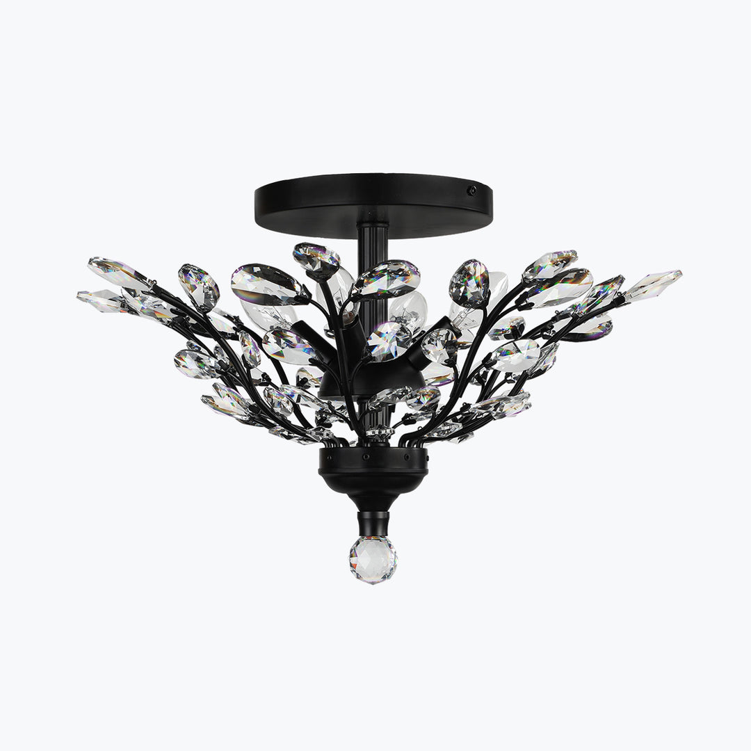 Branch of Light Matte Black 21in Flush Ceiling Mount Chandelier Clear Crystals MX42054/4/MB/CL