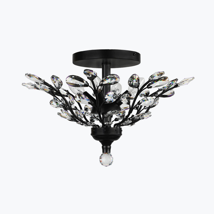 Branch of Light Matte Black 21in Flush Ceiling Mount Chandelier Clear Crystals MX42054/4/MB/CL