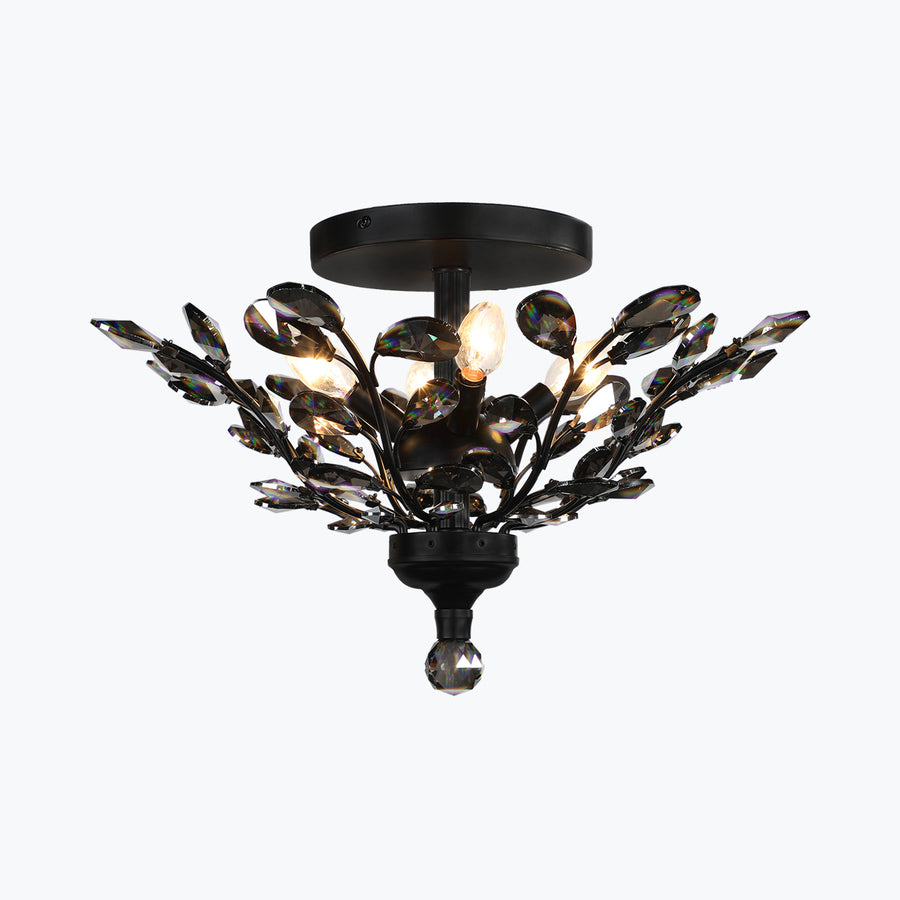 Branch of Light Matte Black 21in Flush Ceiling Mount Chandelier Smoke Crystals MX42054/4/MB/SM