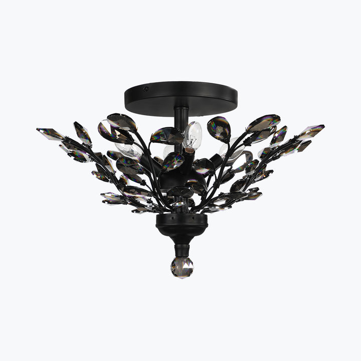 Branch of Light Matte Black 21in Flush Ceiling Mount Chandelier Smoke Crystals MX42054/4/MB/SM