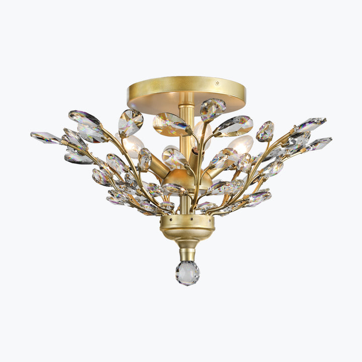 Branch of Light Satin Gold 21in Flush Ceiling Mount Chandelier Clear Crystals MX42054/4/SG/CL