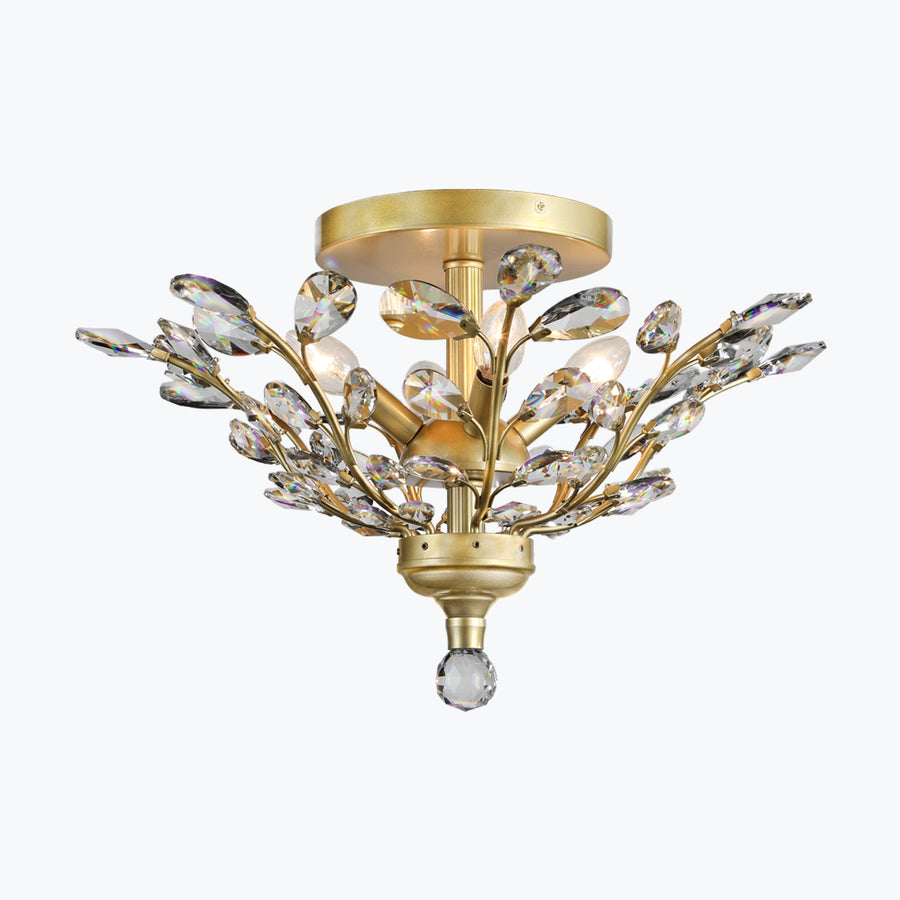Branch of Light Satin Gold 21in Flush Ceiling Mount Chandelier Clear Crystals MX42054/4/SG/CL