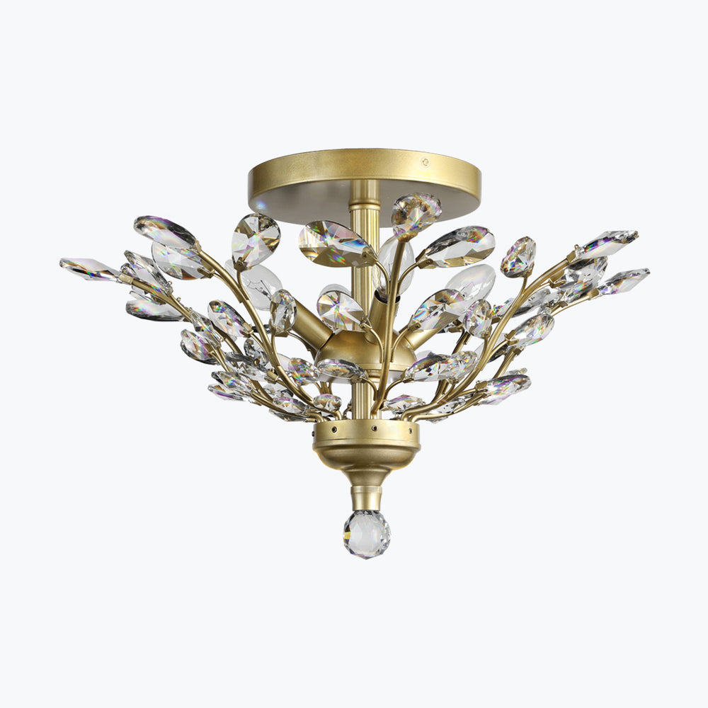 Branch of Light Satin Gold 21in Flush Ceiling Mount Chandelier Clear Crystals MX42054/4/SG/CL