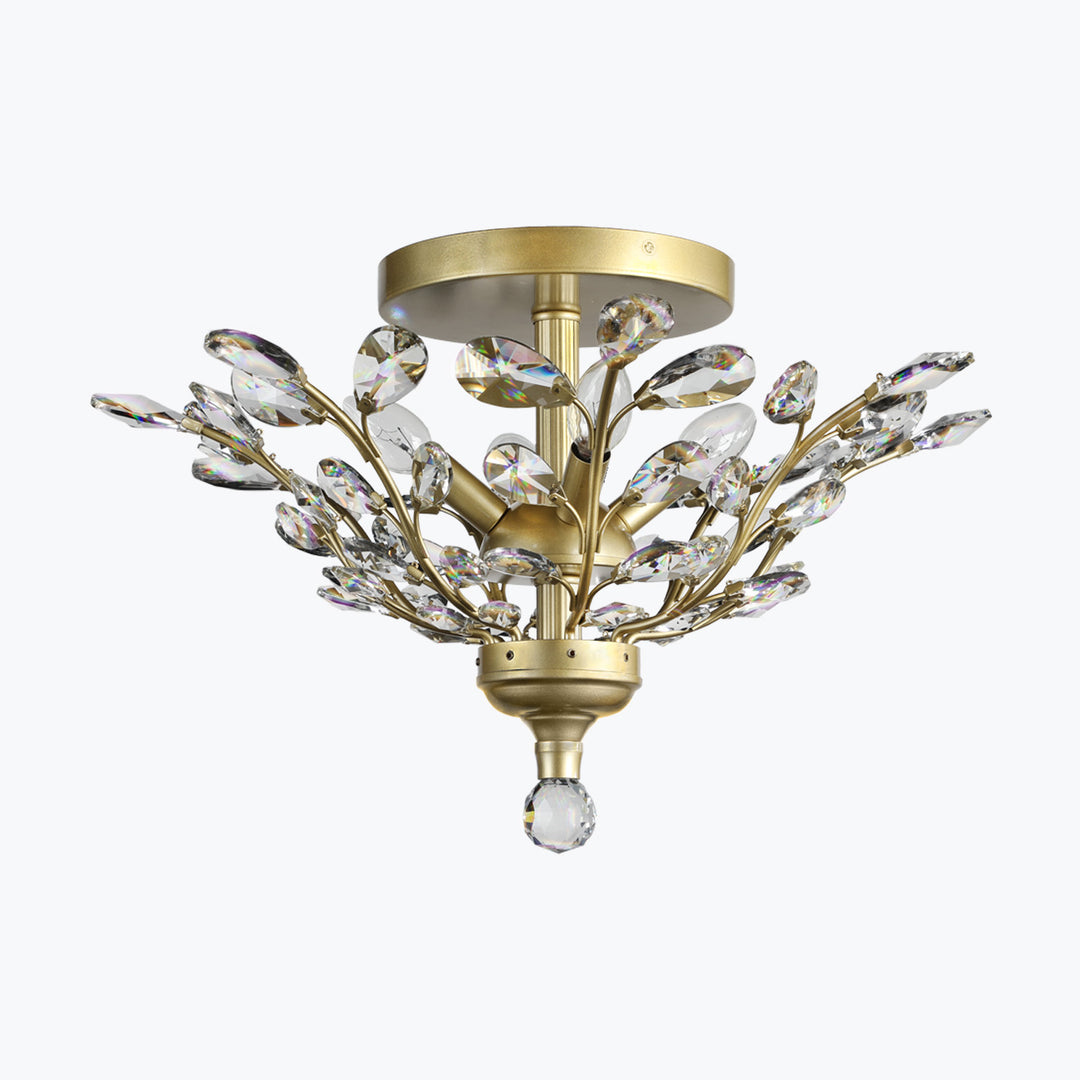 Branch of Light Satin Gold 21in Flush Ceiling Mount Chandelier Clear Crystals MX42054/4/SG/CL