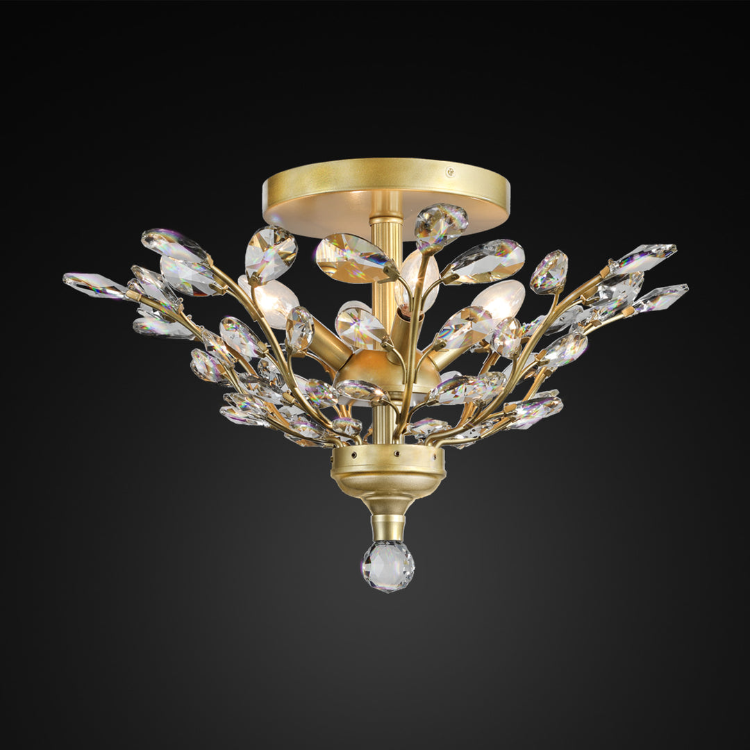 Branch of Light Satin Gold 21in Flush Ceiling Mount Chandelier Clear Crystals MX42054/4/SG/CL
