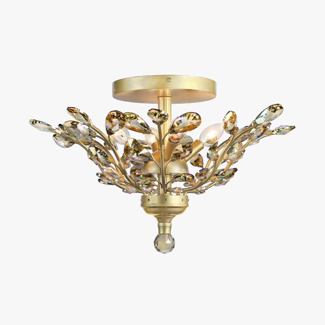 Branch of Light Satin Gold 21" Flush Ceiling Mount 4 Light Golden Teak Crystals MX42054/4/SG/GT