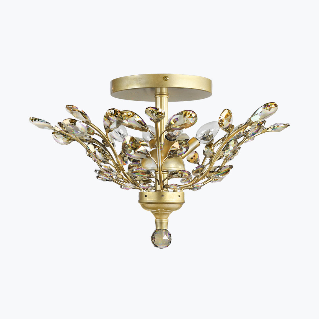 Branch of Light Satin Gold 21" Flush Ceiling Mount 4 Light Golden Teak Crystals MX42054/4/SG/GT