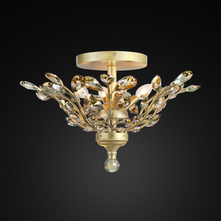 Branch of Light Satin Gold 21" Flush Ceiling Mount 4 Light Golden Teak Crystals MX42054/4/SG/GT