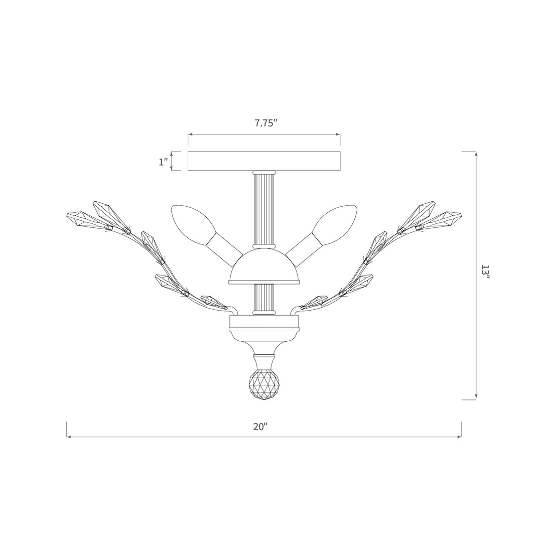 Branch of Light Satin Gold 21" Flush Ceiling Mount 4 Light Golden Teak Crystals MX42054/4/SG/GT