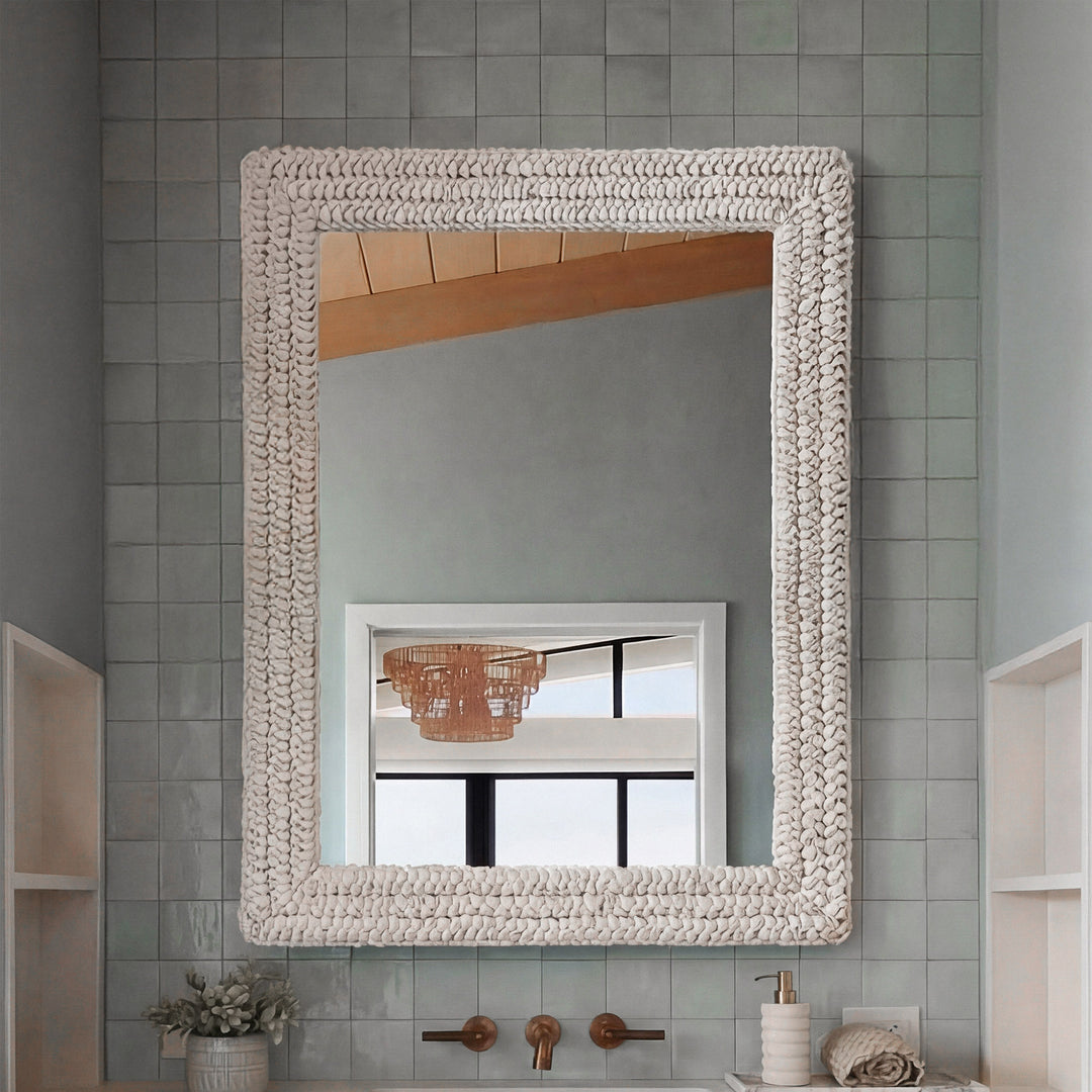 Rectangle Cornhusk Mirror 24X36 In Linen White Linen White Finish - DECOR by Joshua Marshal