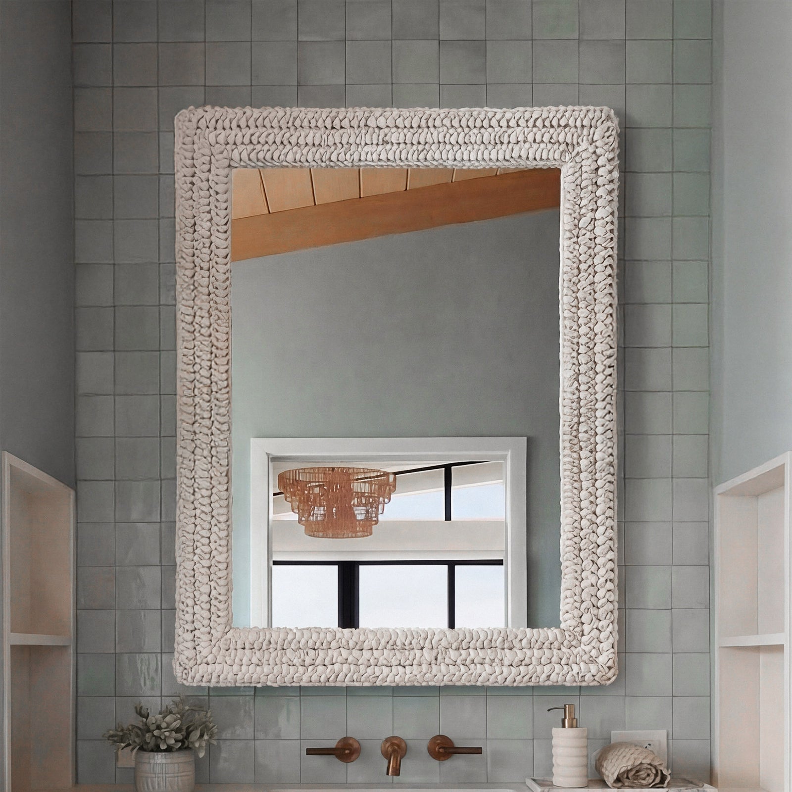 Rectangle Cornhusk Mirror 24X36 In Linen White Linen White Finish - DECOR by Joshua Marshal
