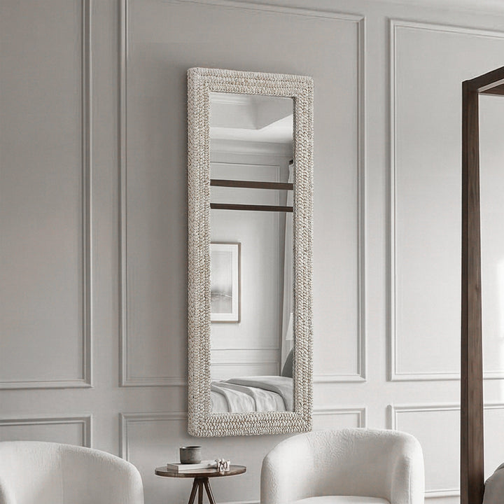 Rectangle Cornhusk Mirror 24X60 In Linen White Linen White Finish - DECOR by Joshua Marshal