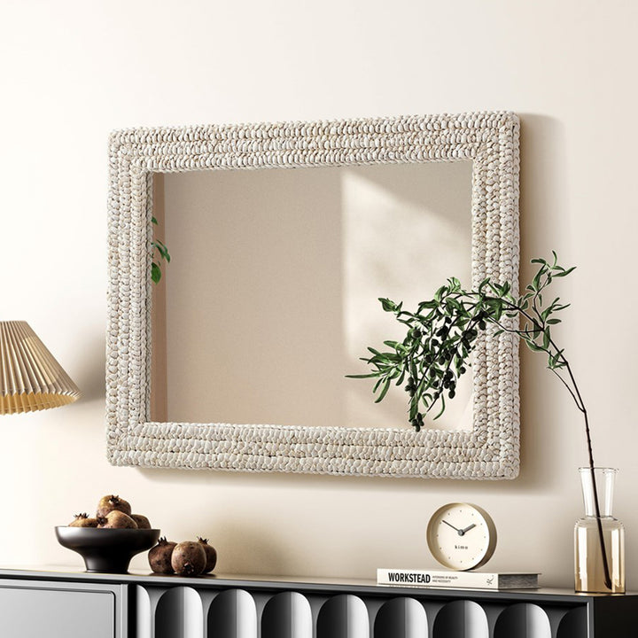 Rectangle Cornhusk Mirror 27X36 In Linen White Linen White Finish - DECOR by Joshua Marshal