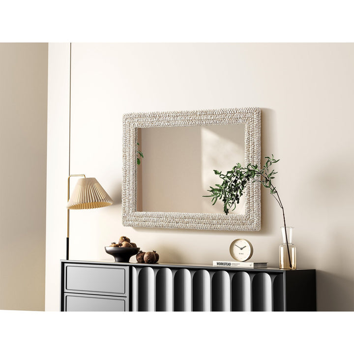 Rectangle Cornhusk Mirror 27X36 In Linen White - View 2 - Joshua Marshal