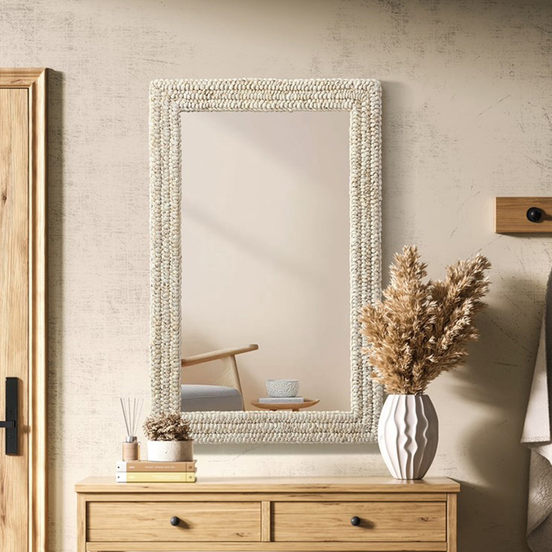 Rectangle Cornhusk Mirror 27X42 In Linen White Linen White Finish - DECOR by Joshua Marshal