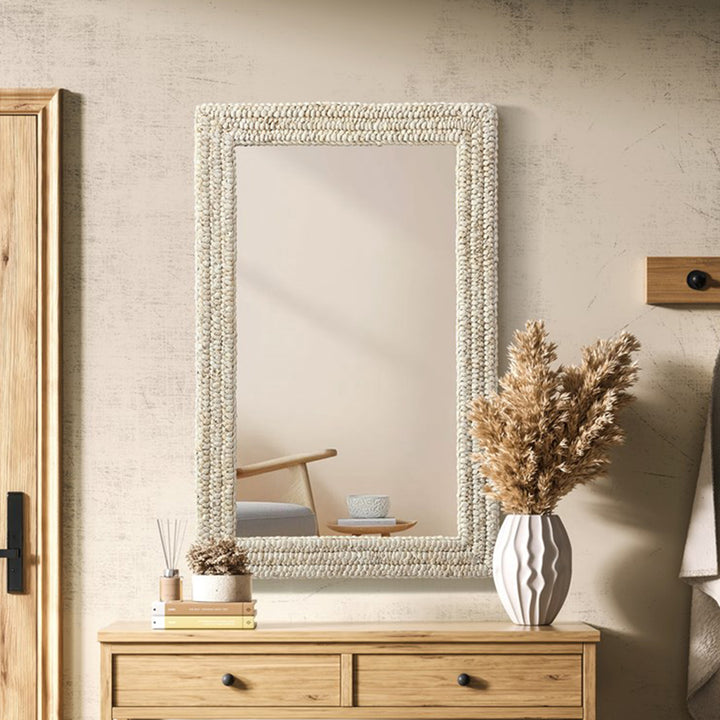 Rectangle Cornhusk Mirror 27X42 In Linen White Linen White Finish - DECOR by Joshua Marshal