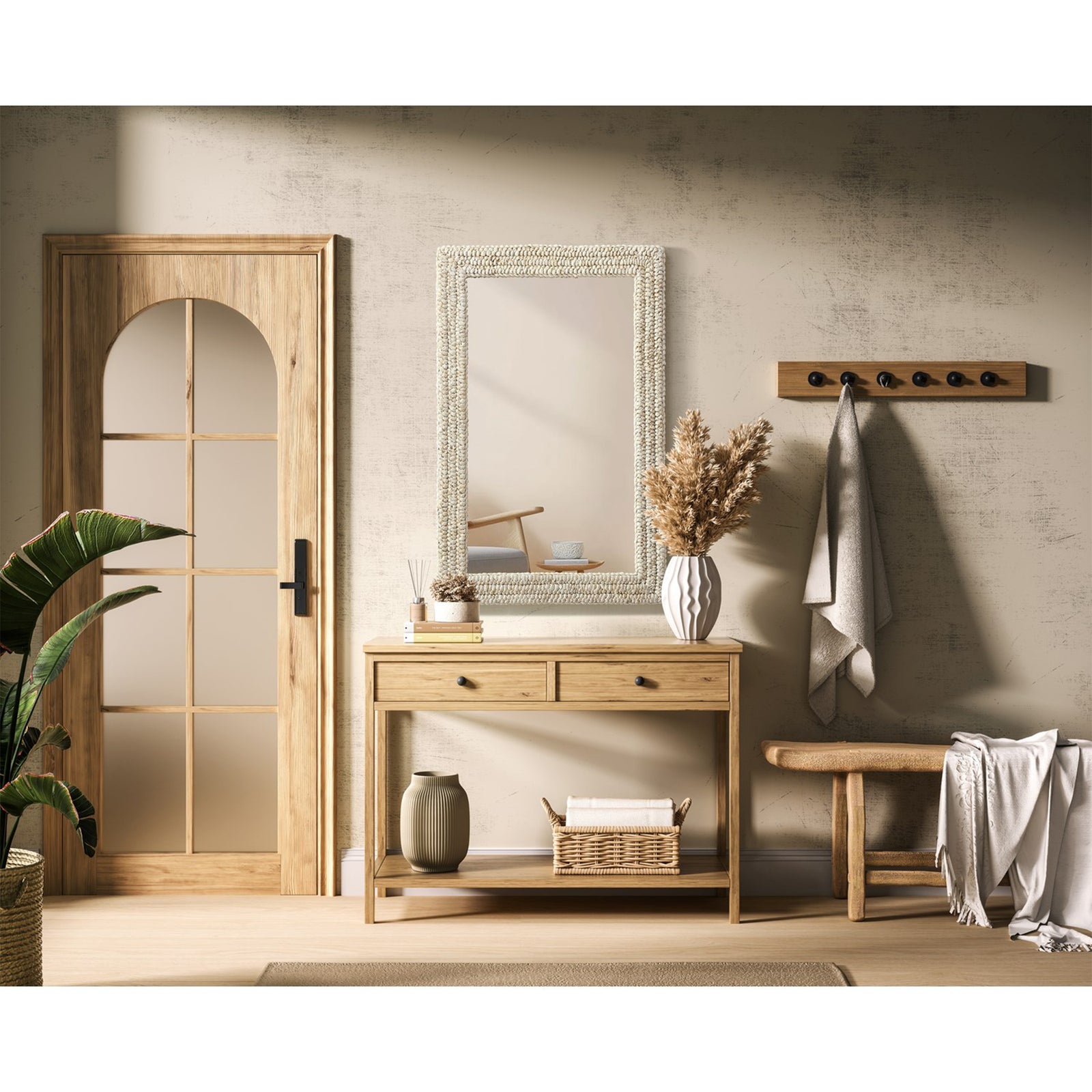 Rectangle Cornhusk Mirror 27X42 In Linen White - View 2 - Joshua Marshal