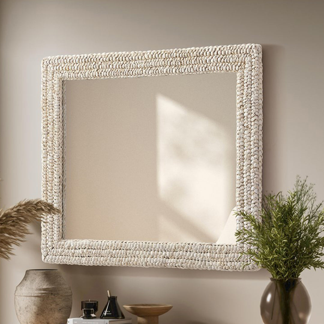 Rectangle Cornhusk Mirror 30X36 In Linen White Linen White Finish - DECOR by Joshua Marshal