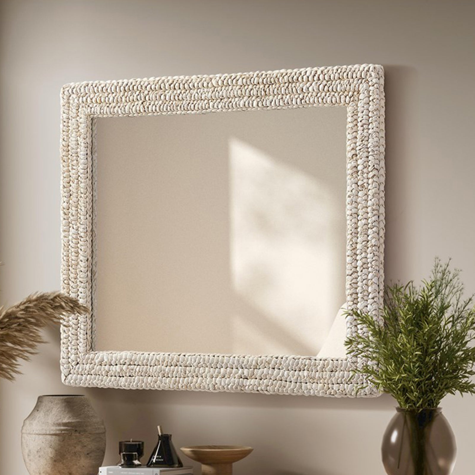 Rectangle Cornhusk Mirror 30X36 In Linen White Linen White Finish - DECOR by Joshua Marshal