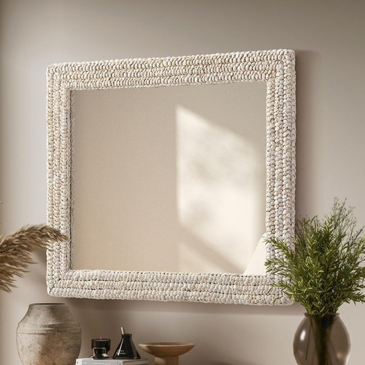 Rectangle Cornhusk Mirror 30X36 In Linen White Linen White Finish - DECOR by Joshua Marshal