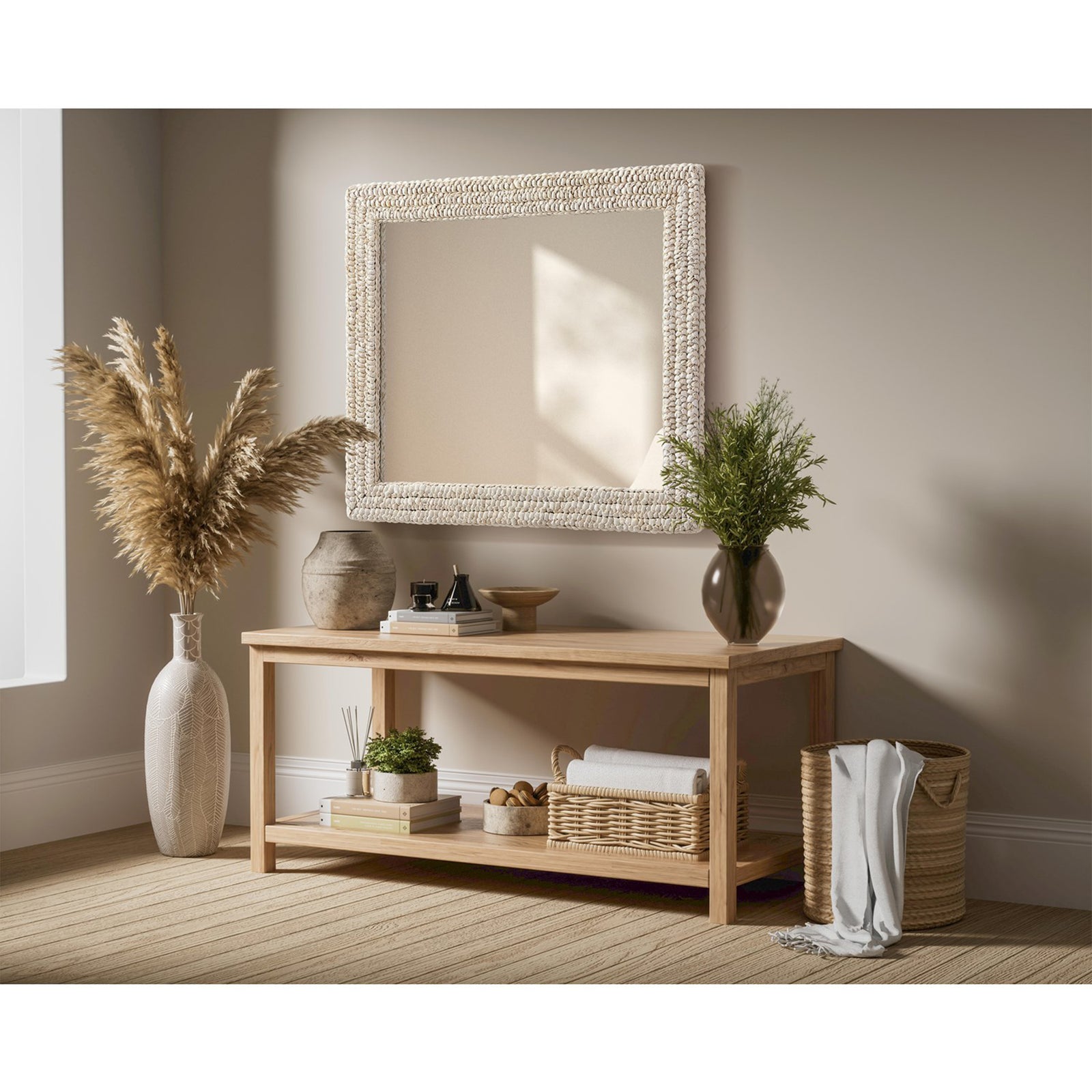 Rectangle Cornhusk Mirror 30X36 In Linen White - View 2 - Joshua Marshal