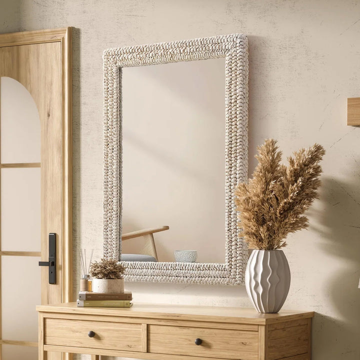 Rectangle Cornhusk Mirror 30X42 In Linen White Linen White Finish - DECOR by Joshua Marshal