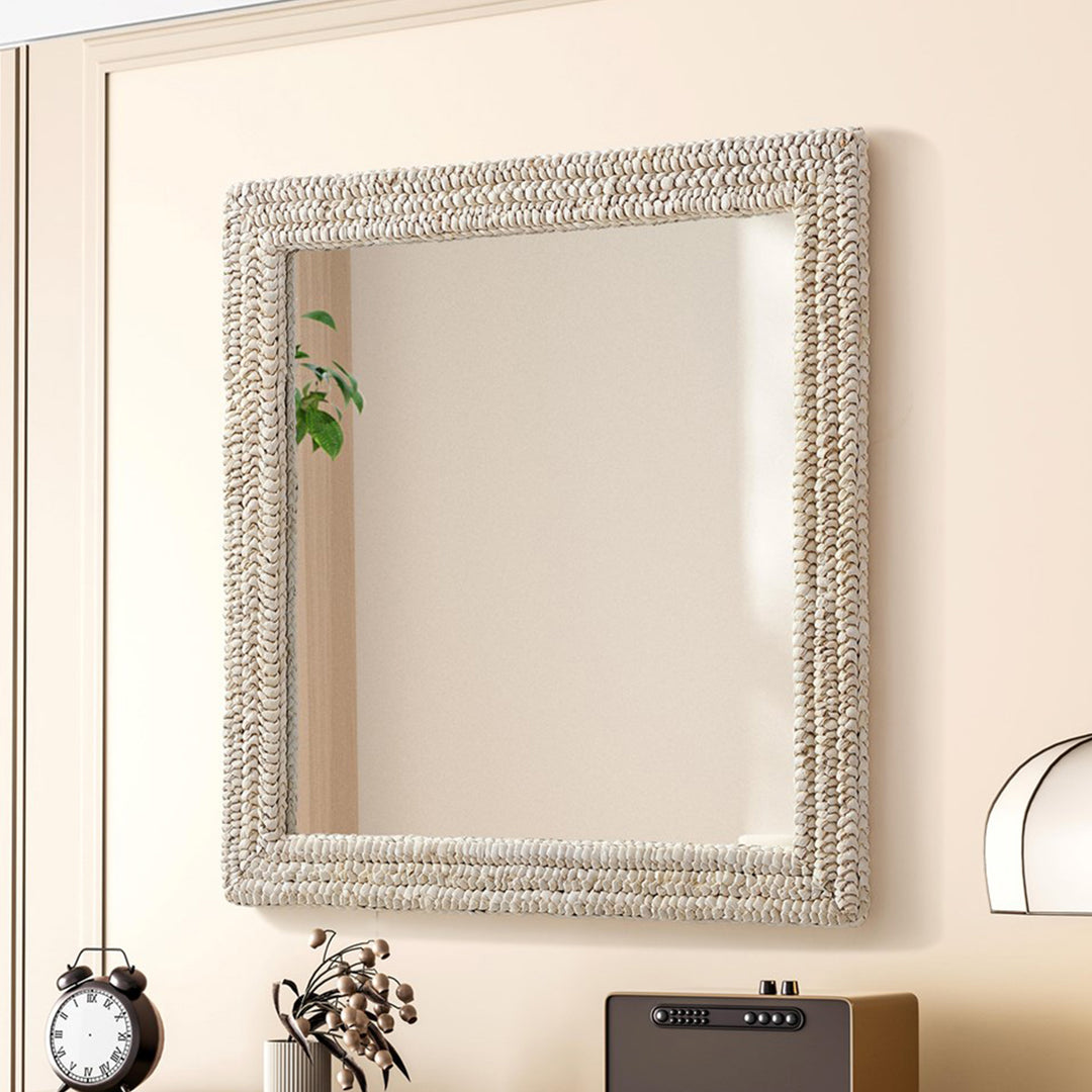 Rectangle Cornhusk Mirror 36X36 In Linen White Linen White Finish - DECOR by Joshua Marshal