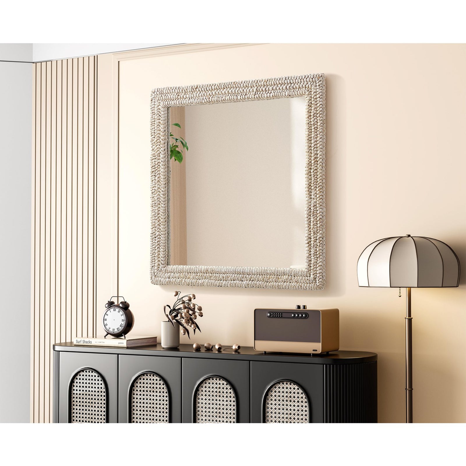 Rectangle Cornhusk Mirror 36X36 In Linen White - View 2 - Joshua Marshal