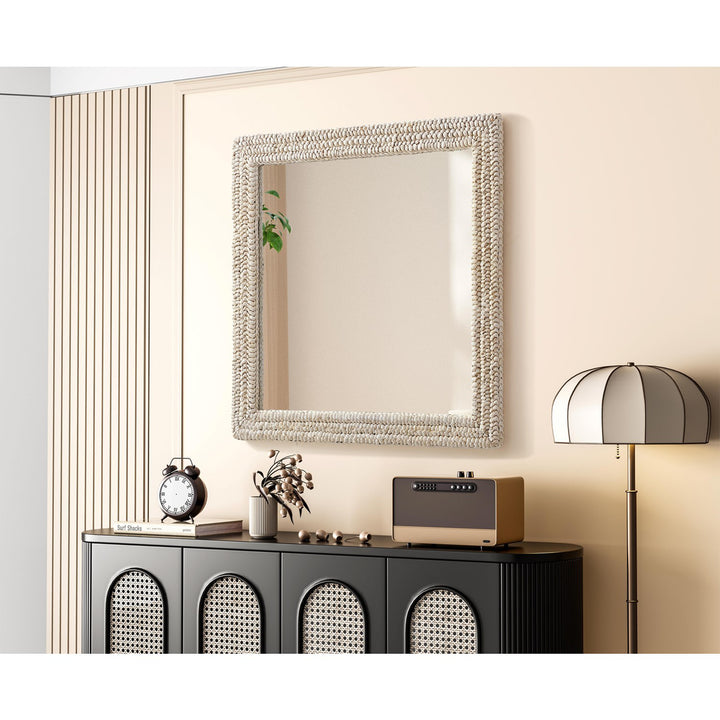Rectangle Cornhusk Mirror 36X36 In Linen White - View 2 - Joshua Marshal