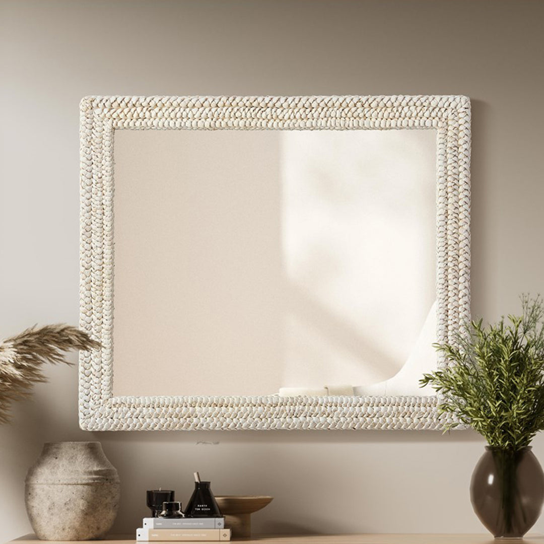 Rectangle Cornhusk Mirror 36X42 In Linen White Linen White Finish - DECOR by Joshua Marshal
