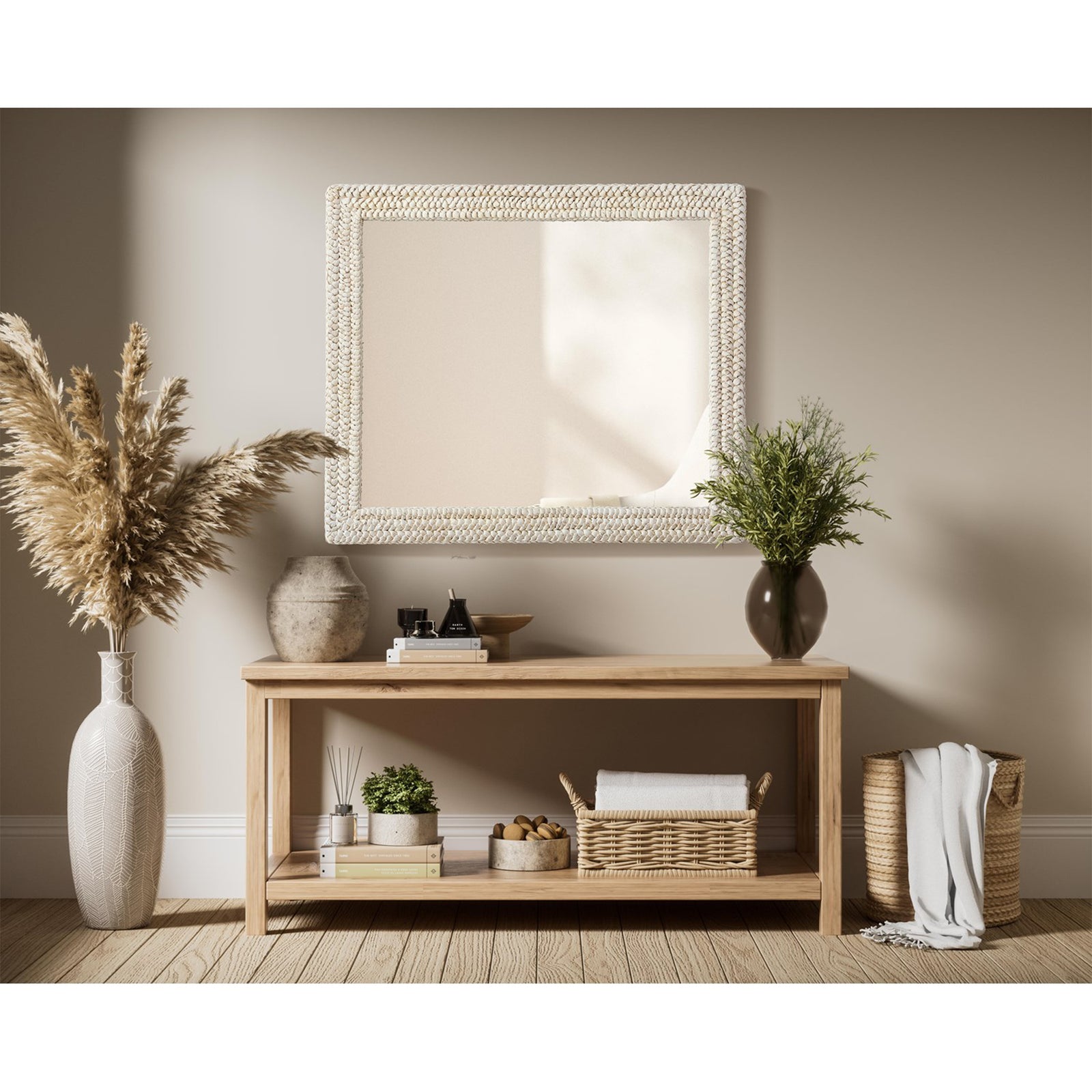 Rectangle Cornhusk Mirror 36X42 In Linen White - View 2 - Joshua Marshal