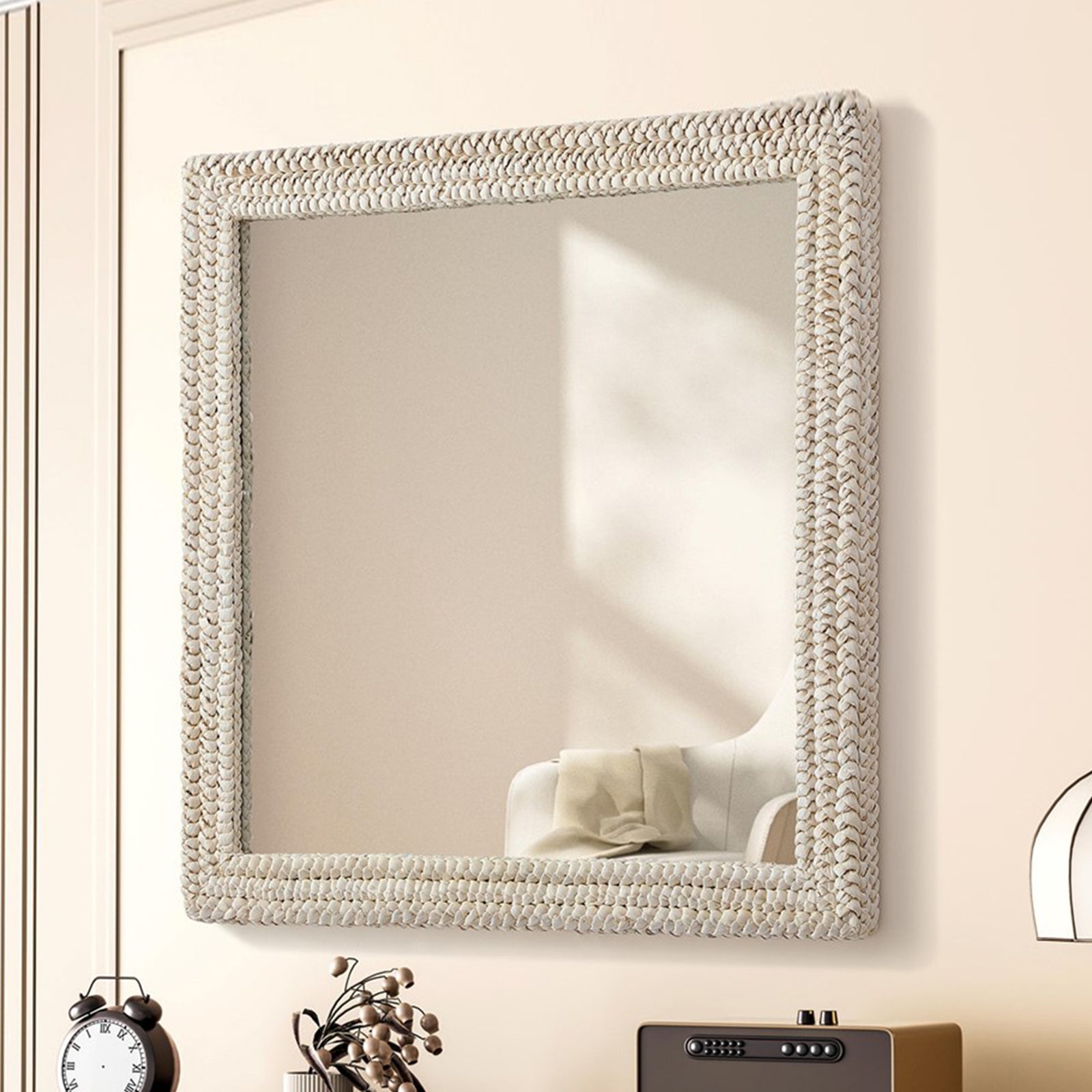 Rectangle Cornhusk Mirror 40X40 In Linen White Linen White Finish - DECOR by Joshua Marshal