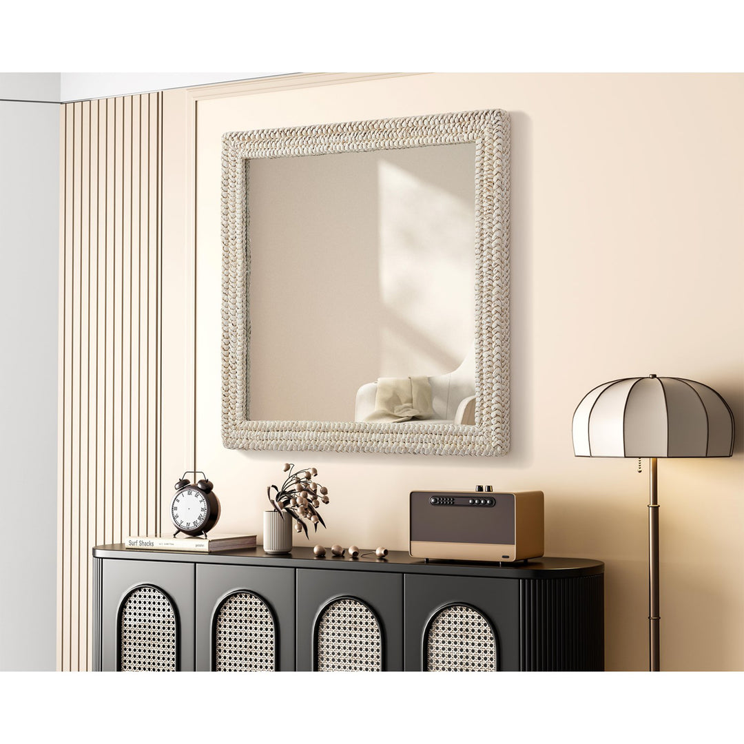 Rectangle Cornhusk Mirror 40X40 In Linen White - View 2 - Joshua Marshal