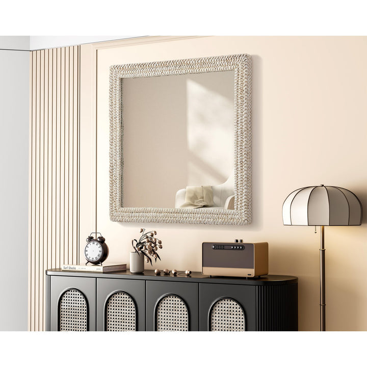 Rectangle Cornhusk Mirror 40X40 In Linen White - View 2 - Joshua Marshal