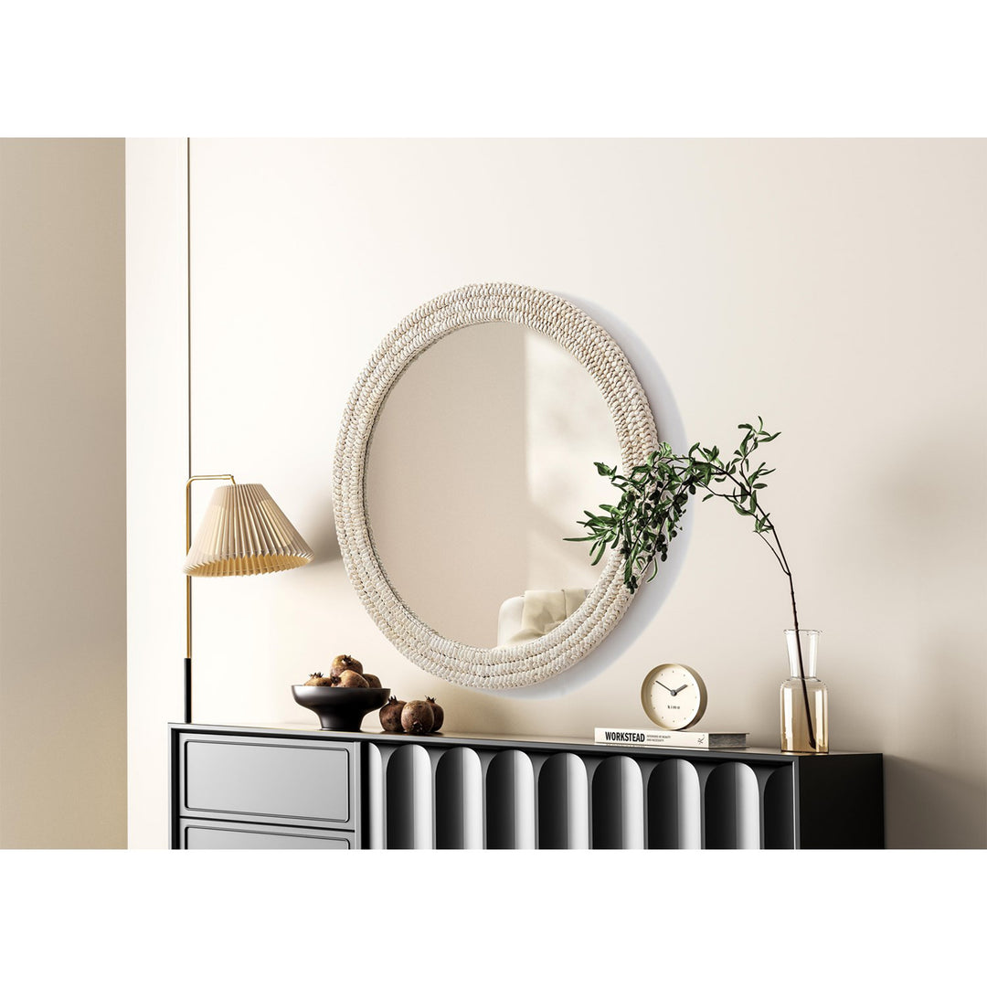 Round Cornhusk Mirror 36X36 In Linen White - View 2 - Joshua Marshal