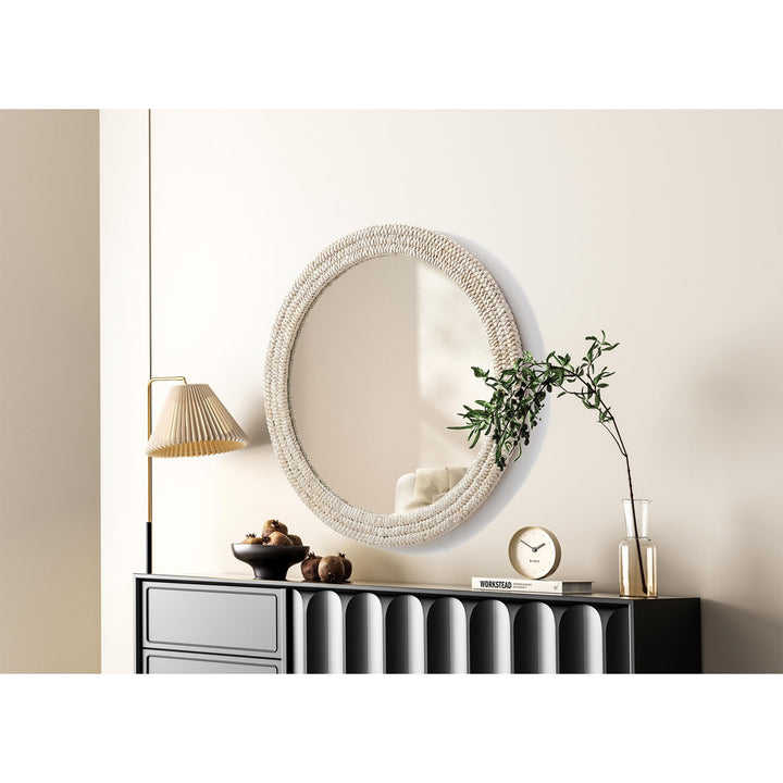 Round Cornhusk Mirror 36X36 In Linen White - View 2 - Joshua Marshal