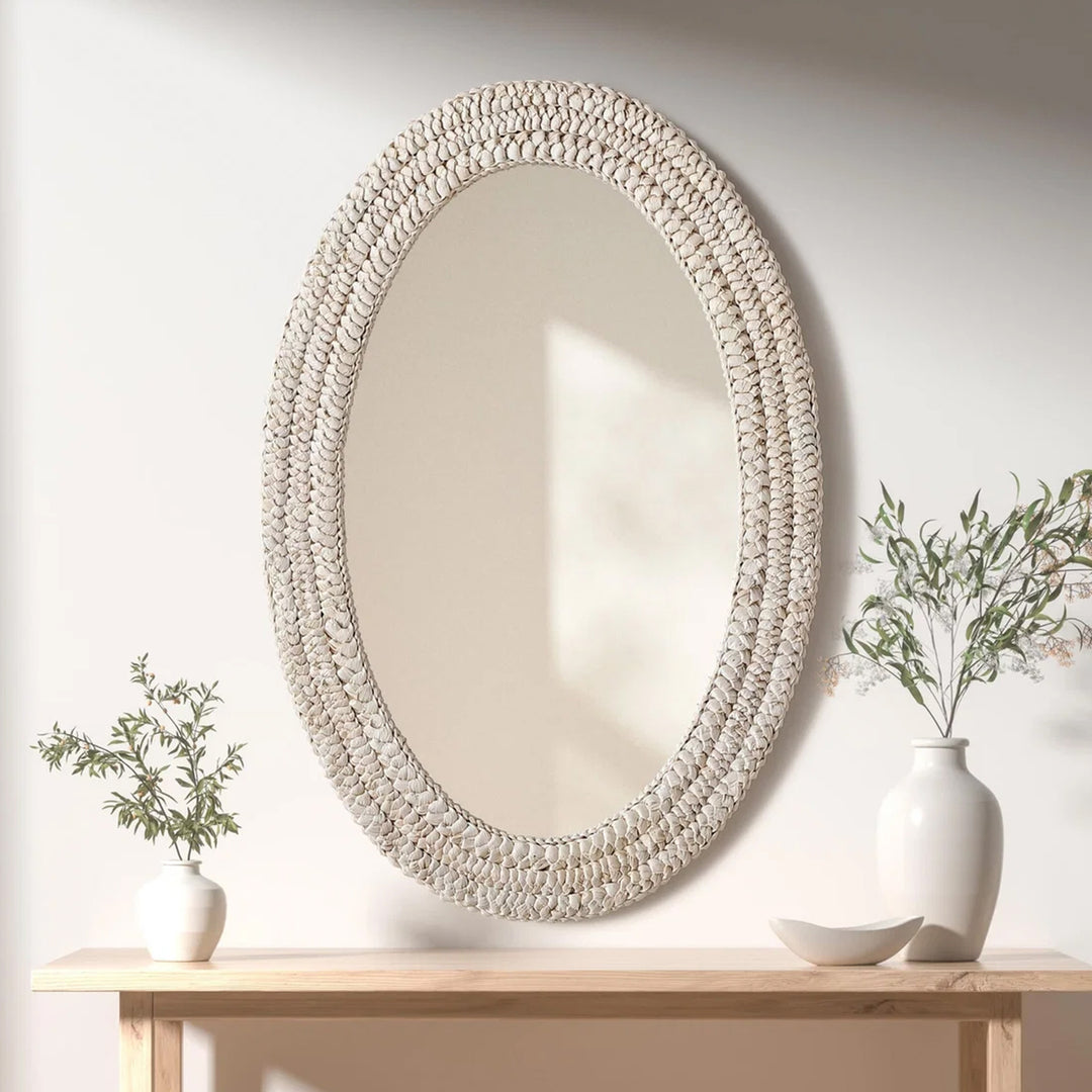 Oval Cornhusk Mirror 24X36 In Linen White Linen White Finish - DECOR by Joshua Marshal