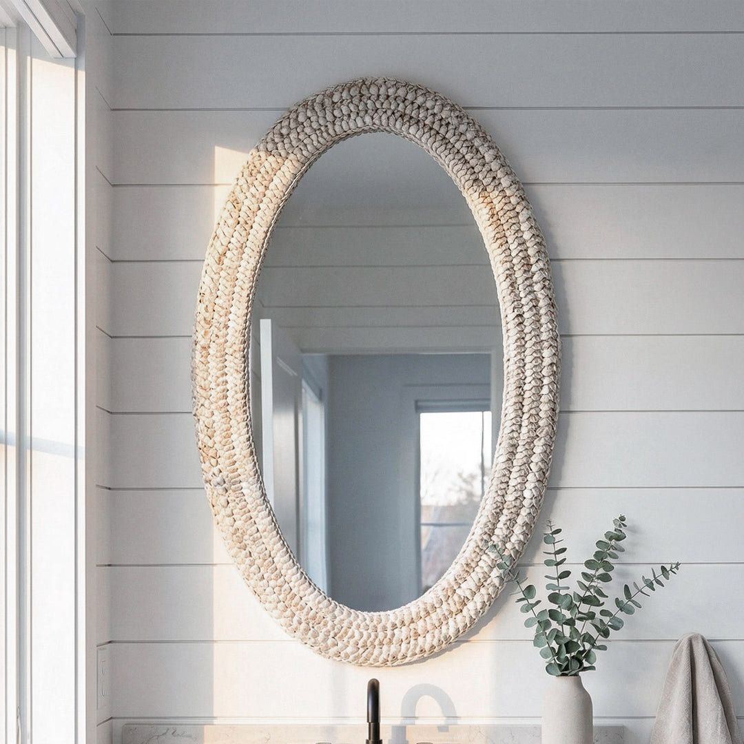 Oval Cornhusk Mirror 24X42 In Linen White Linen White Finish - DECOR by Joshua Marshal
