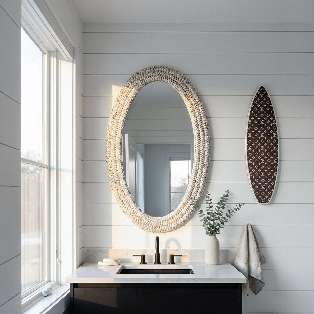 Oval Cornhusk Mirror 24X42 In Linen White - View 2 - Joshua Marshal