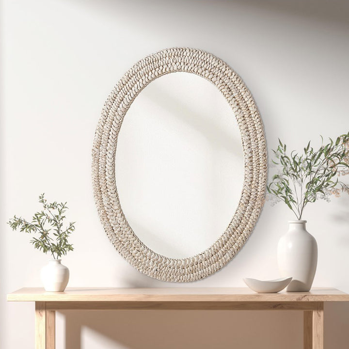 Oval Cornhusk Mirror 27X36 In Linen White Linen White Finish - DECOR by Joshua Marshal