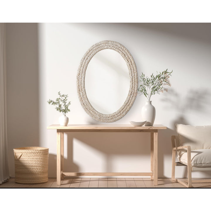 Oval Cornhusk Mirror 27X36 In Linen White - View 2 - Joshua Marshal