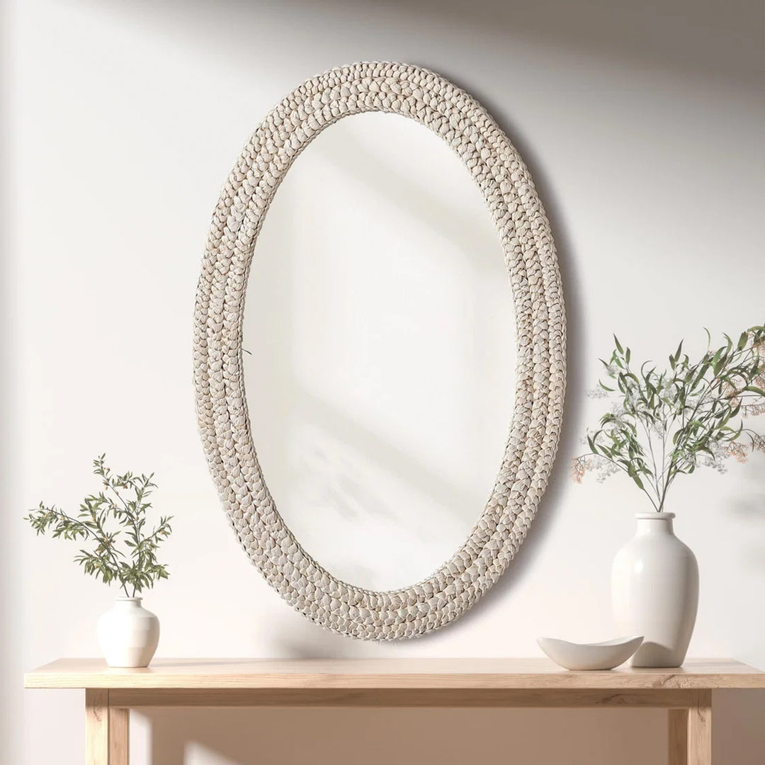 Oval Cornhusk Mirror 27X42 In Linen White Linen White Finish - DECOR by Joshua Marshal