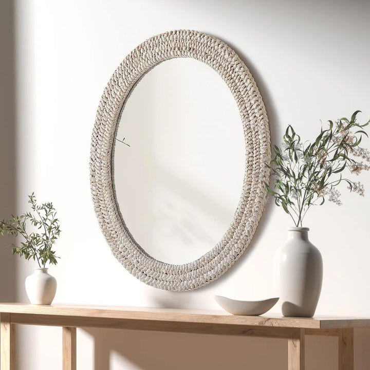 Oval Cornhusk Mirror 30X36 In Linen White Linen White Finish - DECOR by Joshua Marshal