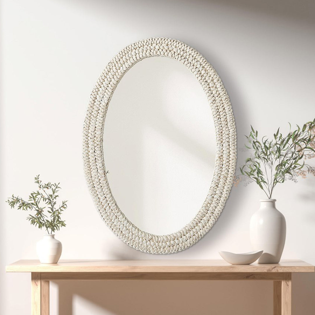 Oval Cornhusk Mirror 30X42 In Linen White Linen White Finish - DECOR by Joshua Marshal