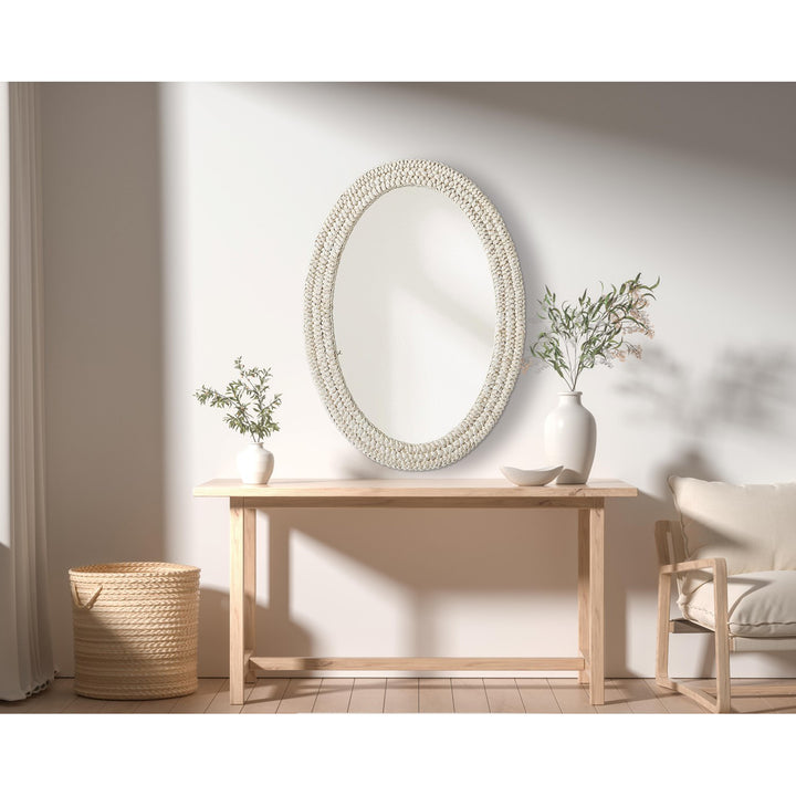 Oval Cornhusk Mirror 30X42 In Linen White - View 2 - Joshua Marshal