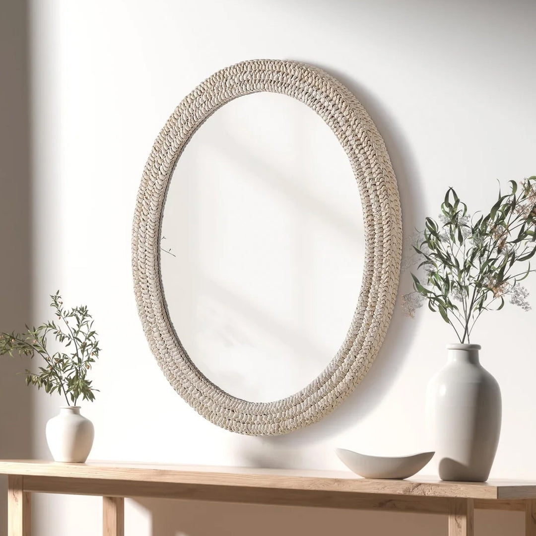 Oval Cornhusk Mirror 36X42 In Linen White Linen White Finish - DECOR by Joshua Marshal