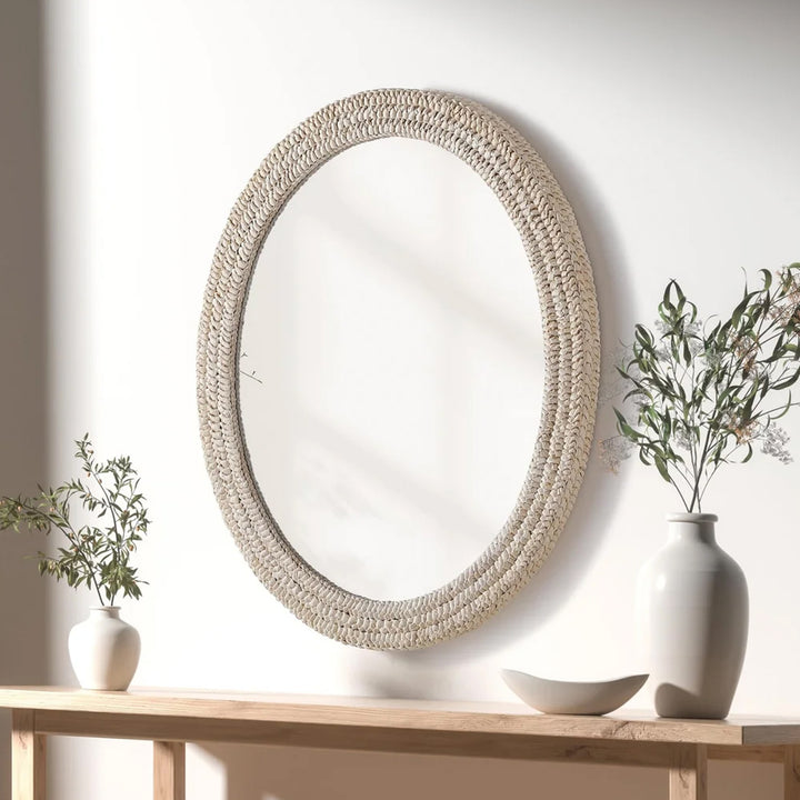 Oval Cornhusk Mirror 36X42 In Linen White Linen White Finish - DECOR by Joshua Marshal