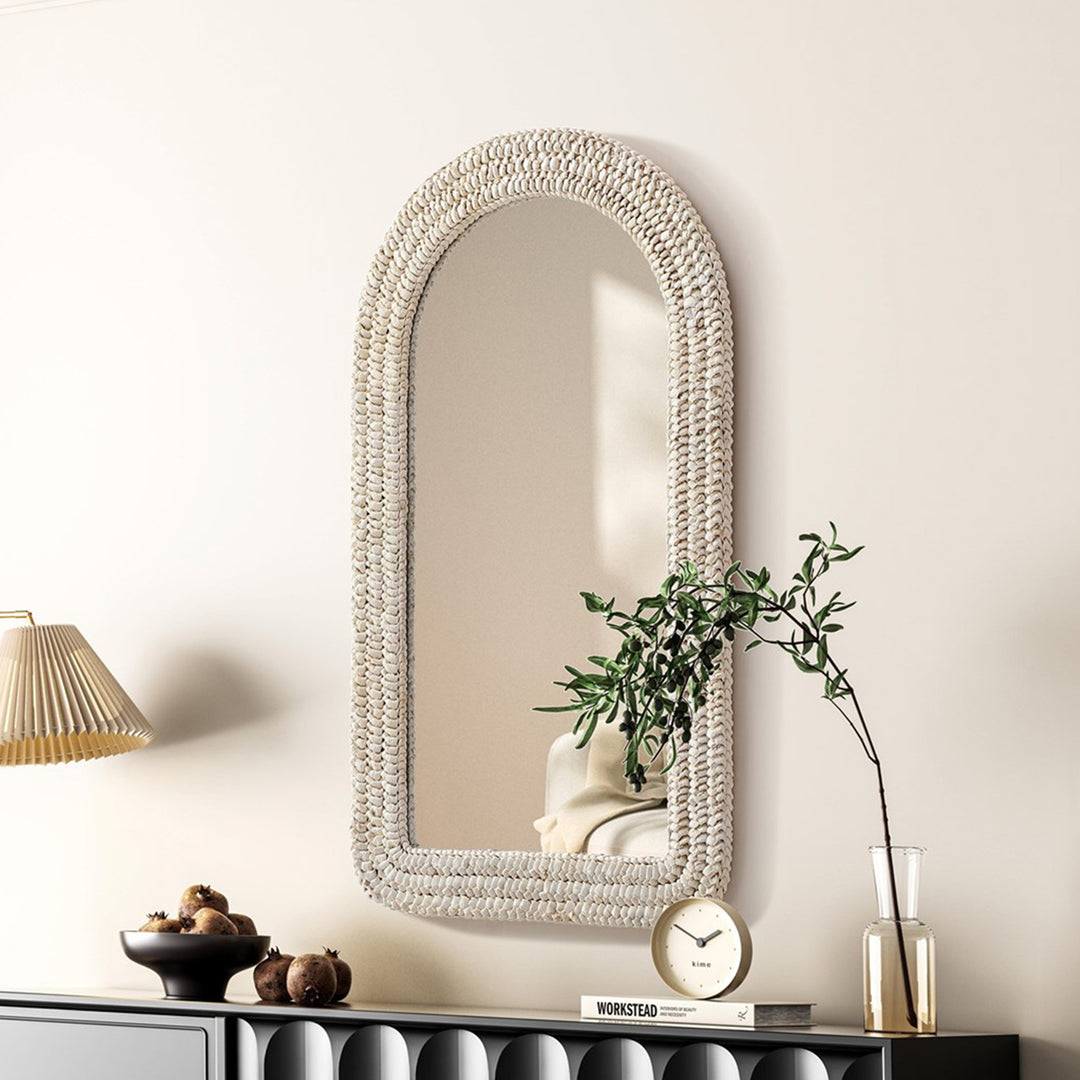 Arch Cornhusk Mirror 24X42 In Linen White Linen White Finish - DECOR by Joshua Marshal