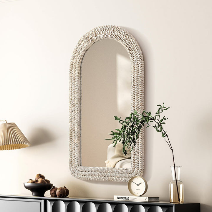 Arch Cornhusk Mirror 24X42 In Linen White Linen White Finish - DECOR by Joshua Marshal